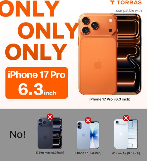 TORRAS 17 2025 17 for iPhone Pro Case Crystal Clear, Ultra-Thin, Upgraded Non-Yellowing, Military-Grade Protection