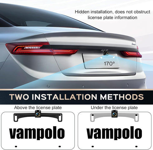 vampolo 1080P 170 Backup Camera, License Plate Backup Camera for car,AHD Metal Degree Wide Angle Rearview Reversing