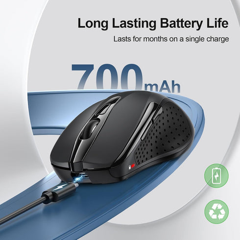 TECKNET Wireless Mouse (BT5.0/3.0 & 2.4G) Rechargeable 4800 DPI Silent Mouse, 8 Buttons, USB A Wide Compatibility -