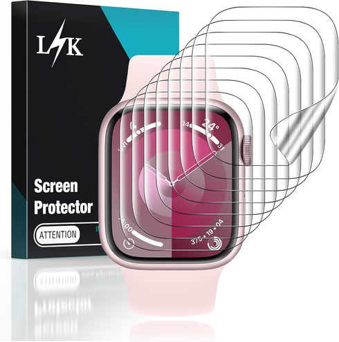 L?K 8 Pack TPU Screen Protector for Apple Watch Series 9 8 7 41mm, Self-Healing Anti Scratch Flexible Film