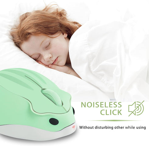 elec Space 2.4G Wireless Mouse, Cute Animal Hamster Shape Silent Mouse with Gift Cable Clip, 3 Buttons for PC, Green