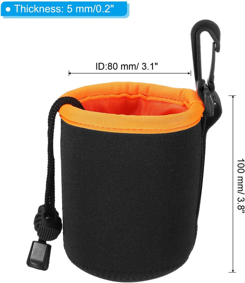 PATIKIL Camera Lens Bag, 2 Pcs 3.1" IDx3.9 H Drawstring Lens Pouch with Thick Protective Neoprene, Lens Case for DSLR Camera Lens, Water Coffee Cups, Black Orange