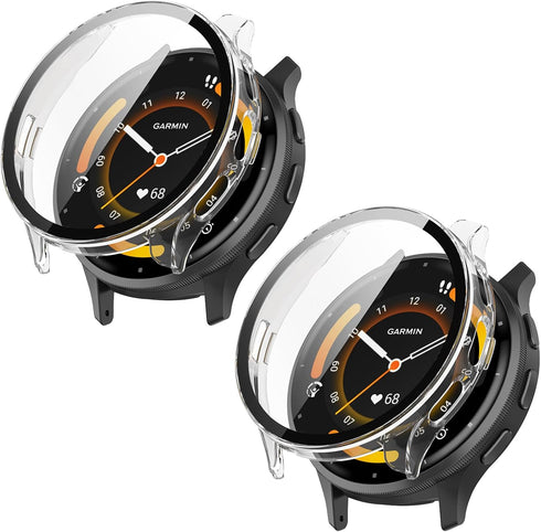 Screen Protector Case for Garmin Venu 3S, PC + Tempered Glass Full Coverage Bumper, Clear *2