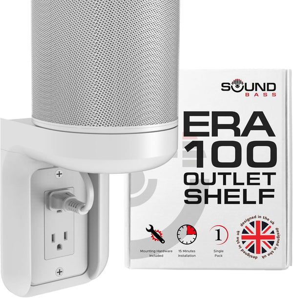 Sound Bass ERA100 Shelf Wall Outlet AC, White, Compatible with Sonos ERA 100, Easy Installation Mounting Kit Included