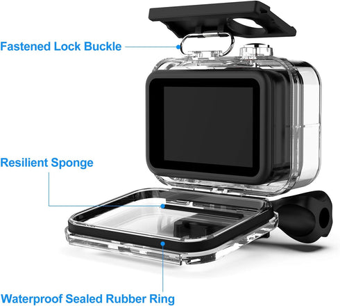 Kuptone Waterproof Case 60M/196FT Dive Housing Shell with Bracket for Go Pro 11/10/9