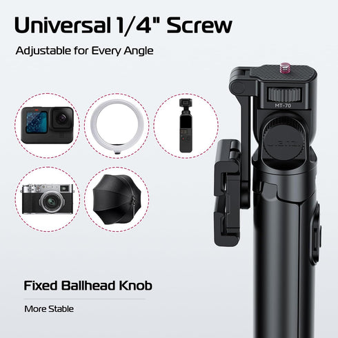 ULANZI MT-70 63" 2 360 Extendable Tripod, Selfie Stick Vlog Tripod Stand with Phone Clips as Teleprompter, Rotate