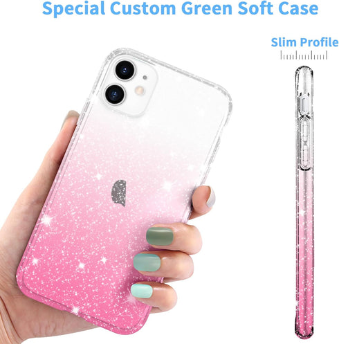 JJGoo Compatible with iPhone 11 Case, Clear Glitter Sparkle Shock Absorption Protective Phone Cases Cute Slim Thin Cover for Women Girls (6.1 inch) 2019 - Pink Gradient