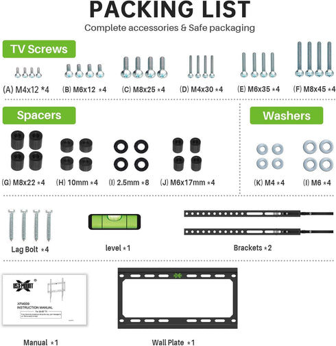 USX MOUNT 26-55 Inch 400x400mm 99lbs,and Fixed TV Wall Mount with Low Profile for Most LED, LCD and Flat Screen TVs, TV