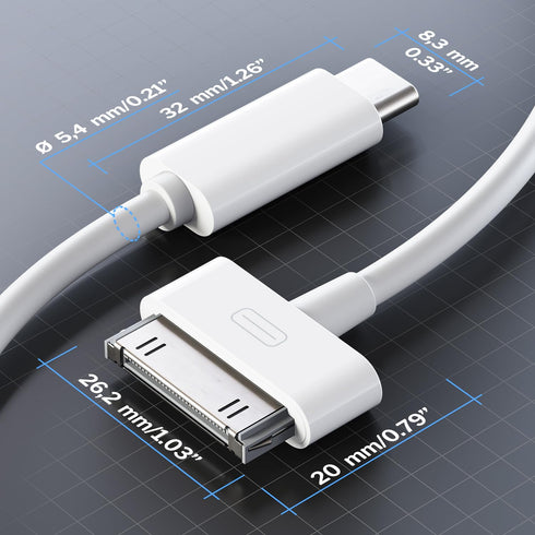 30-Pin to USB C Adapter Cable for iPhone, iPad, iPod – 3ft Charging Cable from USB C to Dock Connector for iPhone 4S/4