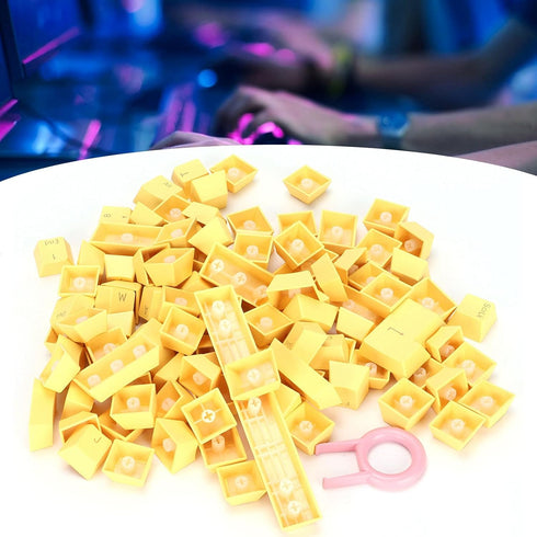 PBT Keycaps, 108 Keys Translucent Key DIY Keycaps for 61/64/87/104/108 Key Mechanical Keyboards (Yellow)