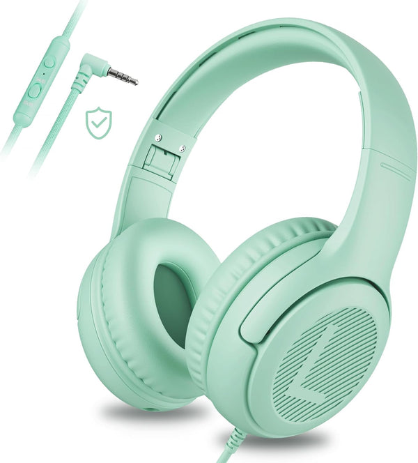 Kids Headphones for School, Toddler Wired with Microphone, Plug in Bulk for Boys and Girls 3+ Year Old Green