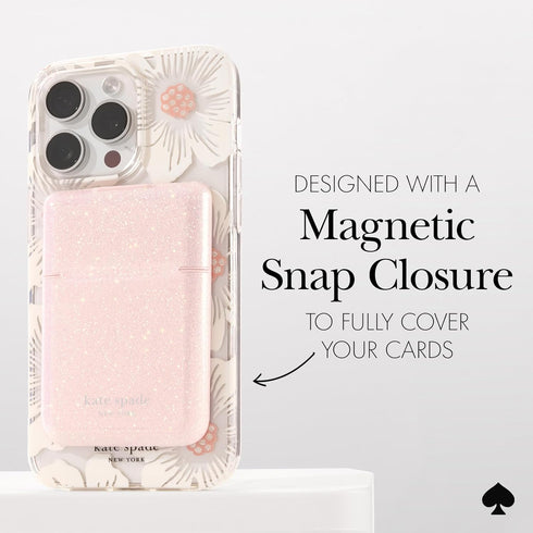 Kate Spade New York Magnetic Flip Phone Wallet/Card Holder - Compatible with MagSafe Phones and Cases, That Sparkle Pink