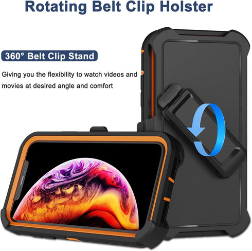 for iPhone X Case, iPhone Xs Case with Belt Clip Holster, 2X Screen Protector, Military Grade Shockproof Heavy Duty Full Body Drop-Proof Rugged Protective Cover for Apple iPhone X/Xs (Orange)