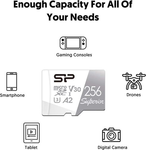 Silicon Power 256GB Superior Micro SDXC UHS-I (U3), V30 4K A2 with Adapter, Compatible with Steam Deck