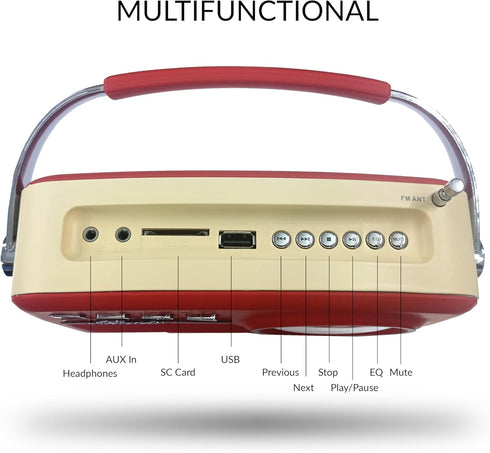 Supersonic SC-1201BT Retro Portable Bluetooth Speaker, Vintage Vibes, AM/FM Radio, USB/SD Card/AUX Inputs for Kitchen