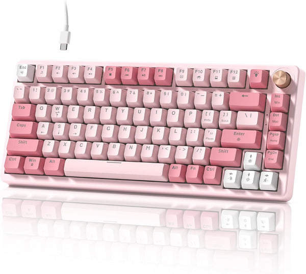 Keyporia VK75 Wired Gaming Keyboard with Multimedia Control Knob, 75% Creamy Mechanical Keyboard