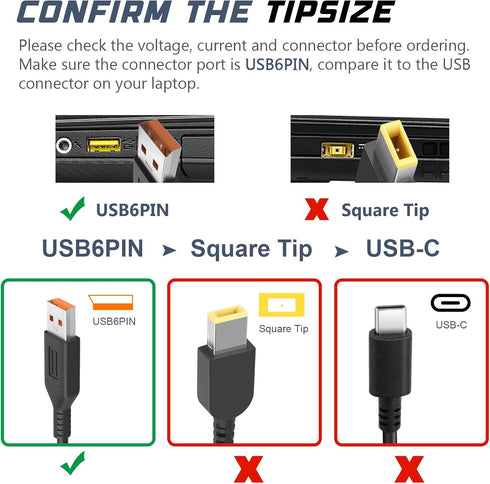 Fancy Buying 65W 40W 6pin USB Cable Charger Adapter for Lenovo Yoga 3 Pro-1370, 3-1170, 3-1470