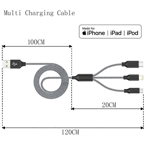 4ft 2Pack 3 1 Xnewcable Multi Charging Cable in Charger Cord, Multiple Rapid Nylon Braided Cable USB Charging Cable