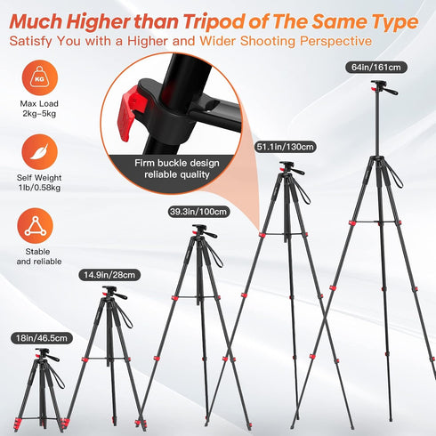 65” Phone Tripod for iPhone, Cellphone Tripod with Remote Shutter & Holder for Live Streaming