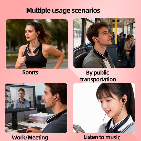 ZHAOGE Headset IPX5 Bluetooth Headphones Neckband, Retractable Wireless Sports Earbuds Noise Cancelling Stereo