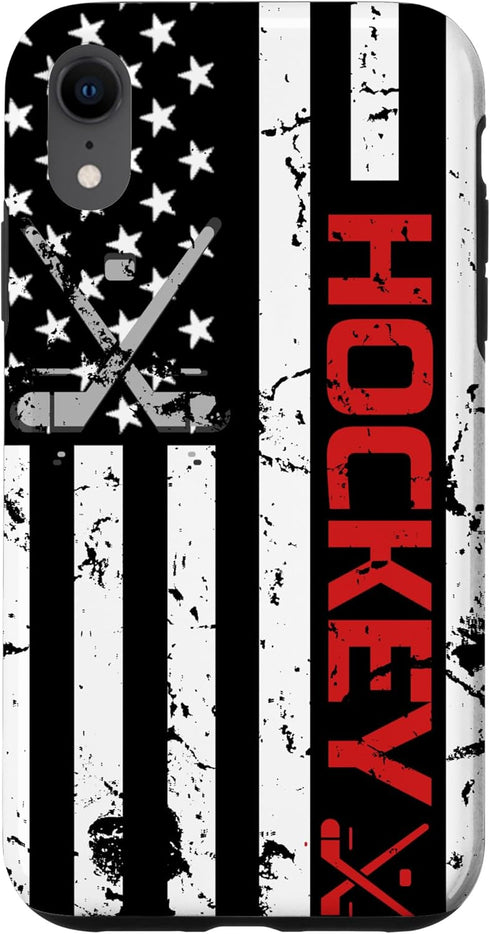 Red American Flag iPhone XR Case - Perfect Gift for Hockey Lovers! Durable Protection for Your Phone.