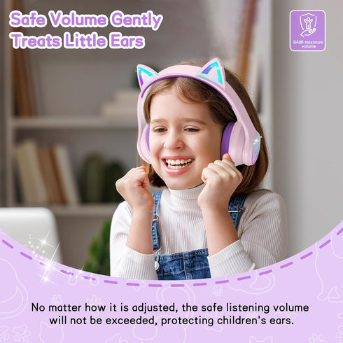 LOBKIN Kids Bluetooth Headphones, Over Ear Wireless with Mic, 50H Playtime, Colorful LED Lights, Safe Volume