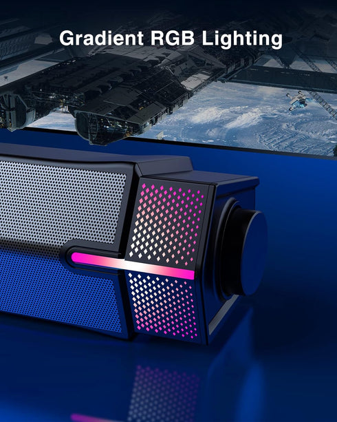 Jeecoo M20 Bluetooth Computer Speakers for PC, Wired USB-Powered Sound Bar, Superb Stereo Sound, Gradient LED