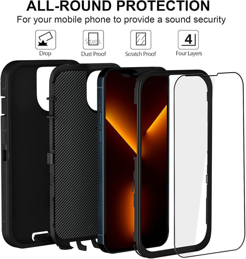 iPhone 13 Pro Max Case 6.7" - Heavy Duty Military Grade, Shockproof/Drop Proof, Full Body Cover + 2 Screen Protectors