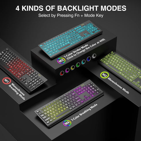 SABLUTE Large Print Backlit Keyboard, Wired USB Lighted Computer Keyboard with 7-Color Backlit for PC, Laptop