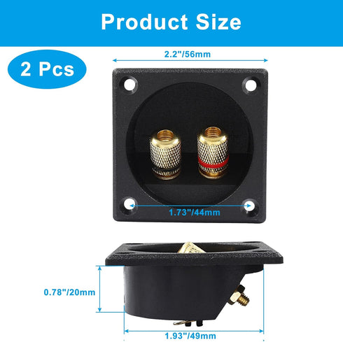 2-Way Speaker Box Terminal Cup, 2.2 Inch Square Stereo Screw Cup Connectors, Pack of 2