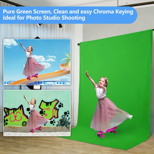 HEMMOTOP 5x7 Green Screen Backdrop, ft Photography Chroma Key Greenscreen Background Sheet for Background Removal, Zoom