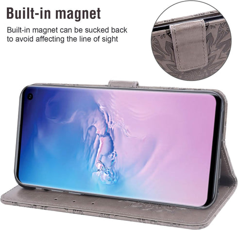 Samsung Galaxy S10e Phone Case Wallet with Magnetic Flip Cover, Tempered Glass Protector, Card Holder, Gray