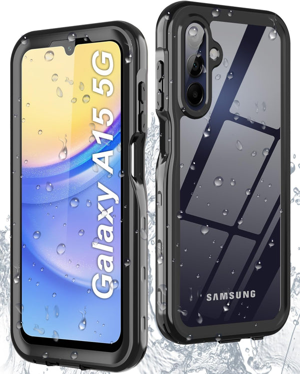 Samsung Galaxy A15 5G Case, Waterproof with Built-in Screen Protector, 360° Full Body Shockproof Heavy Duty (Black)