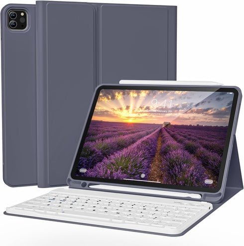 Keyboard Case for iPad Pro 11 Inch 4th/3rd/2nd Gen with Pencil Holder, Detachable Bluetooth Keyboard & Flip Stand,