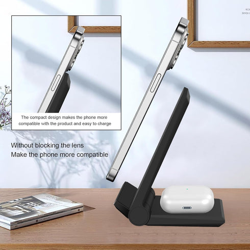 Wireless Charger, 2 in 1 Dock Stand, Foldable 20W Fast Charging for iPhone 15 Pro 14 13 12 11 Pro Max XS, AirPods,