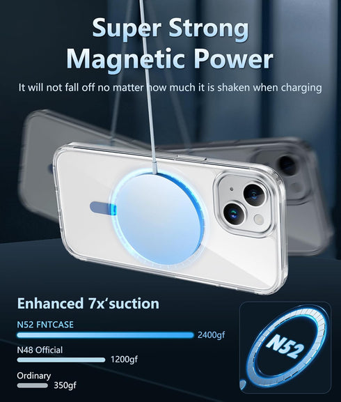 FNTCASE Clear Phone Case for iPhone 14: iPhone 13 Magnetic Military Grade Drop Protection Anti Yellowing Rugged