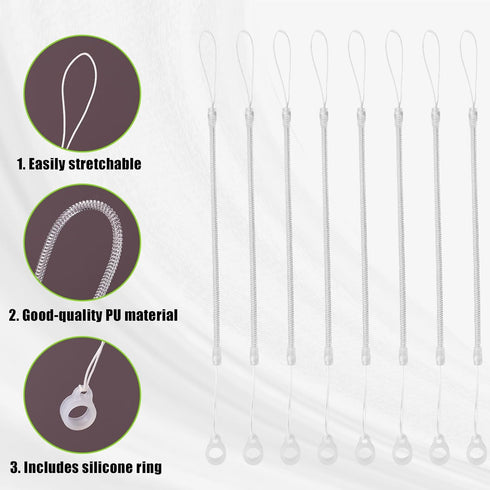Goktvai 8pcs Elastic Tether Lanyard, Retractable Spring Coil Strap Anti-Lose Pen Leash for Clipboard with Silicone Ring