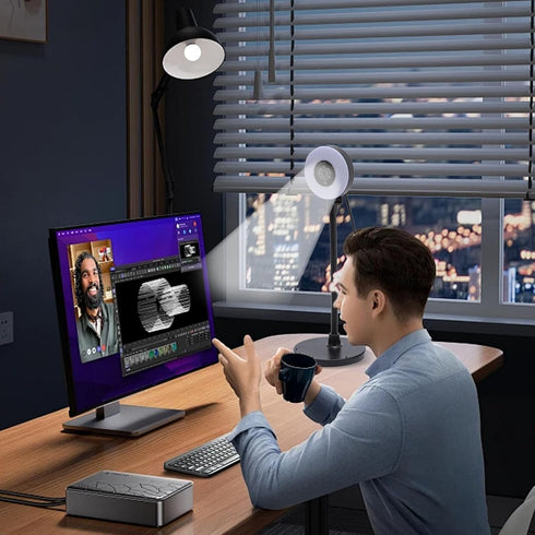 SASKATE 5MP Webcam with Fill Light Built in Mic AF Touch Control, Auto Focus USB Web Cam Bendable Rod, for Online