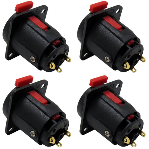 CESS Black 1/4" Jacks TS and TRS Panel Mount Jack Locking Style D Series Size, 4 Pack