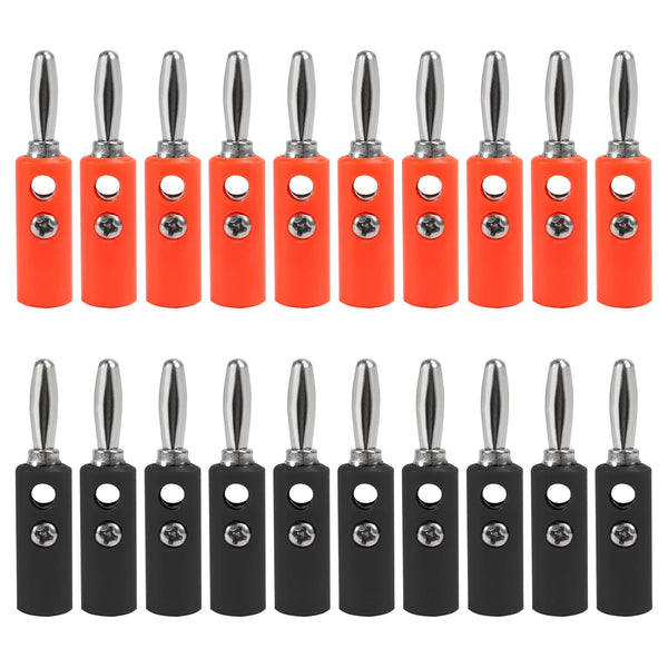 20pcs 4mm Banana Plug Audio Speaker Cable Connectors, Male Connectors for 12 AWG to 20 AWG Wires, 10pcs Red + 10pcs