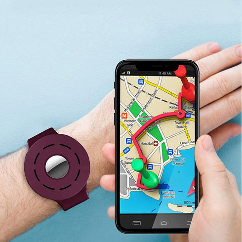 Kids AirTag Case Wrist Band, Soft Silicone Protective Cover for Apple Air Tag Finder, Burgundy
