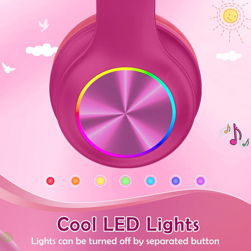 2023 Bluetooth Kids Headphones for Ages 3-21, Colorful LED Lights, Comfort Wireless Headphones with Microphone, 94dB