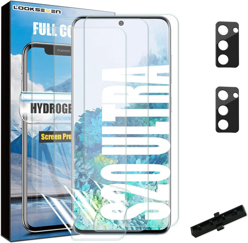 LOOKSEVEN [3+2 3 Packs Hydrogel Film Screen Protector + 2 Packs Tempered Glass Camera Lens Protector for Samsung Galaxy
