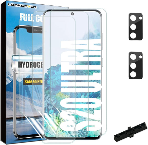 LOOKSEVEN [3+2 3 Packs Hydrogel Film Screen Protector + 2 Packs Tempered Glass Camera Lens Protector for Samsung Galaxy