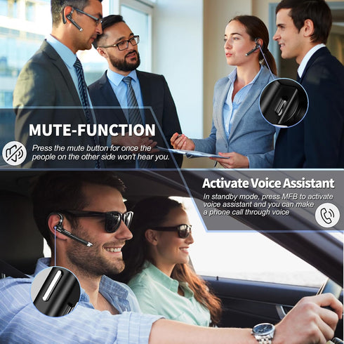 Wireless Bluetooth Headset with 500mAh Charging Case, 80 Hours Talking Time, V5.1 Hands-Free Earphones for