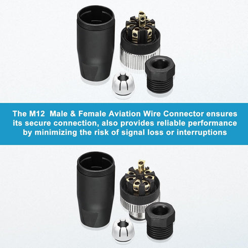MECCANIXITY 8 Pin M12 Male & Female Aviation Wire Connector, 4 Set Waterproof IP67 Circular Connector