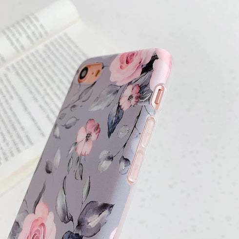 YeLoveHaw iPhone SE 2020 Case, iPhone 8/7 Case, Flexible Soft Slim Fit with Floral Purple Gray Leaves Pattern