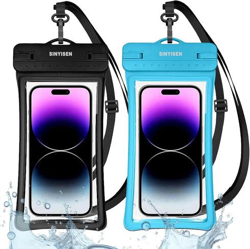 IPX8 Waterproof Phone Pouch Case with Lanyard, 2pcs (Black+Blue) Floating Dry Bag for iPhone 15 Pro Max 14 13 12 Galaxy