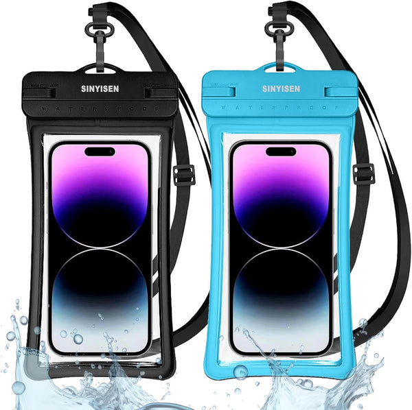 IPX8 Waterproof Phone Pouch Case with Lanyard, 2pcs (Black+Blue) Floating Dry Bag for iPhone 15 Pro Max 14 13 12 Galaxy