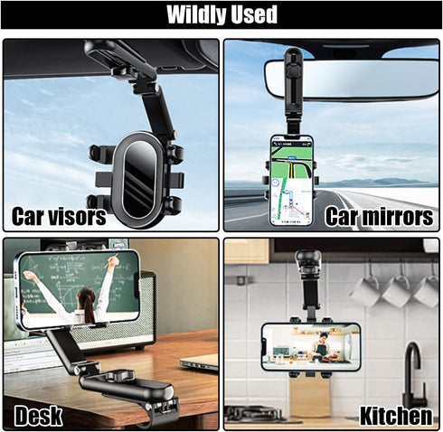 Sun Visor Car Phone Holder, Multifunctional Adjustable Cell Phone Holder, 360° Rotatable and Retractable for Most Cell